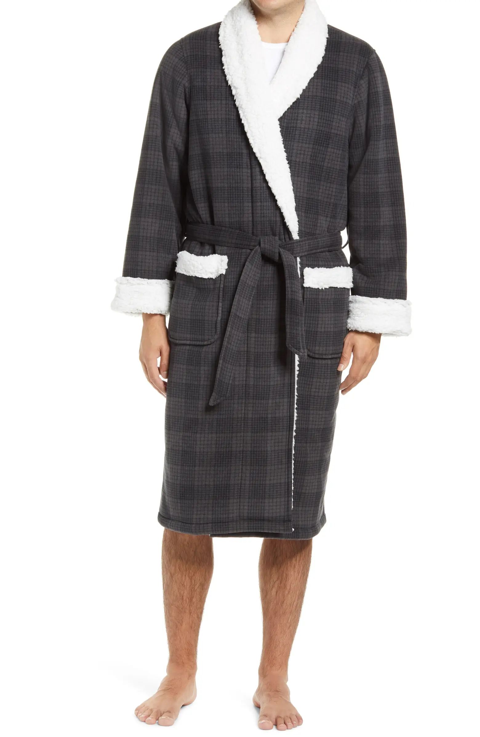 Plaid Fleece Robe with Faux Shearling Lining | Nordstrom