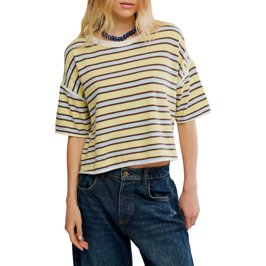 Free People Clean Rugby Stripe Cotton Top in Yellow Combo at Nordstrom, Size X-Large | Nordstrom