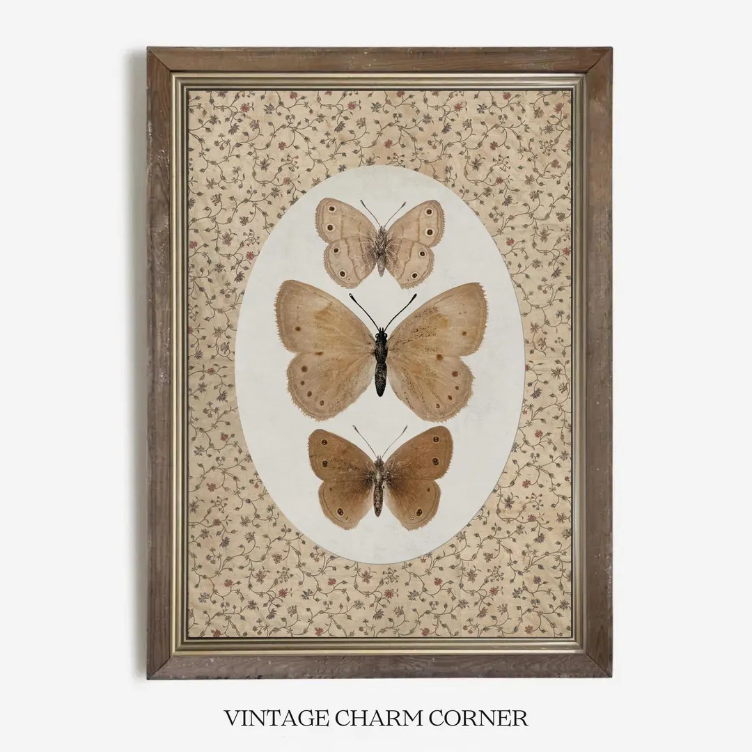 Victorian Butterfly Wall Art Digital Download Vintage Botanical Illustration Neutral Cottagecore ... | Etsy (US)