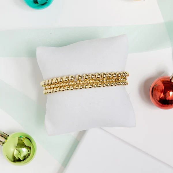 Gold Beaded Bracelet Gift Set - 3mm, 4mm, 5mm | Christina Greene 