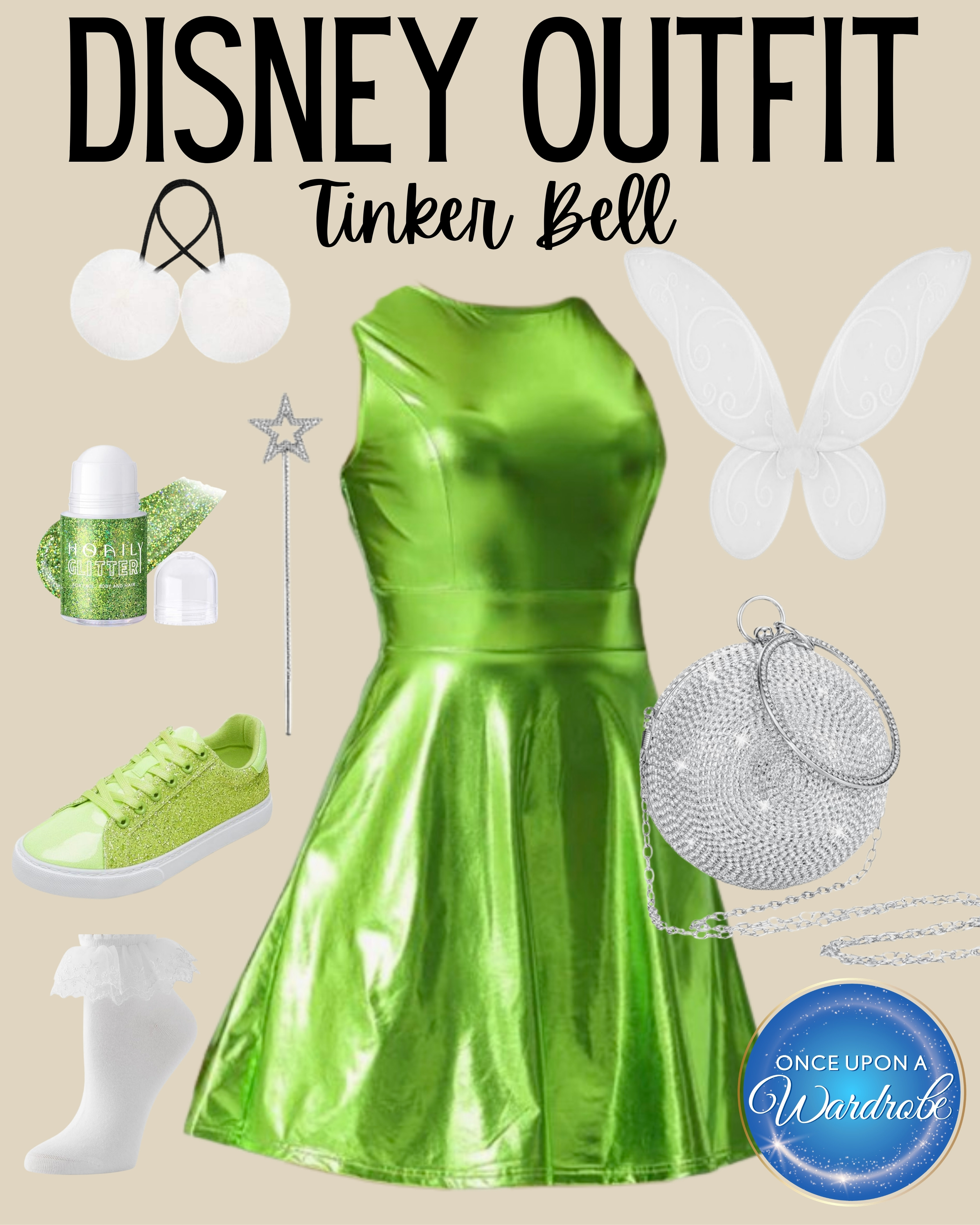 A Tinker Bell-inspired Disney outfit for women with all the fairy sparkle! This green dress, glitter sneakers, wings, wand, and silver accessories would be so fun for Magic Kingdom, a Disney Halloween party, Disneybounding, or a dressier park day look. 

 #LTKootd #LTKmomlife #LTKTravel