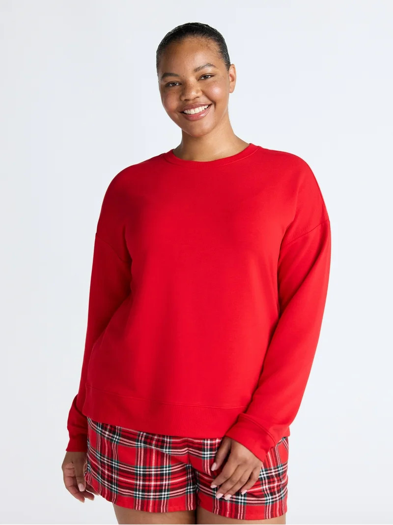 Joyspun Women's Fleece Drop Shoulder Sleep Top with Long Sleeves, Sizes XS-3X | Walmart (US)