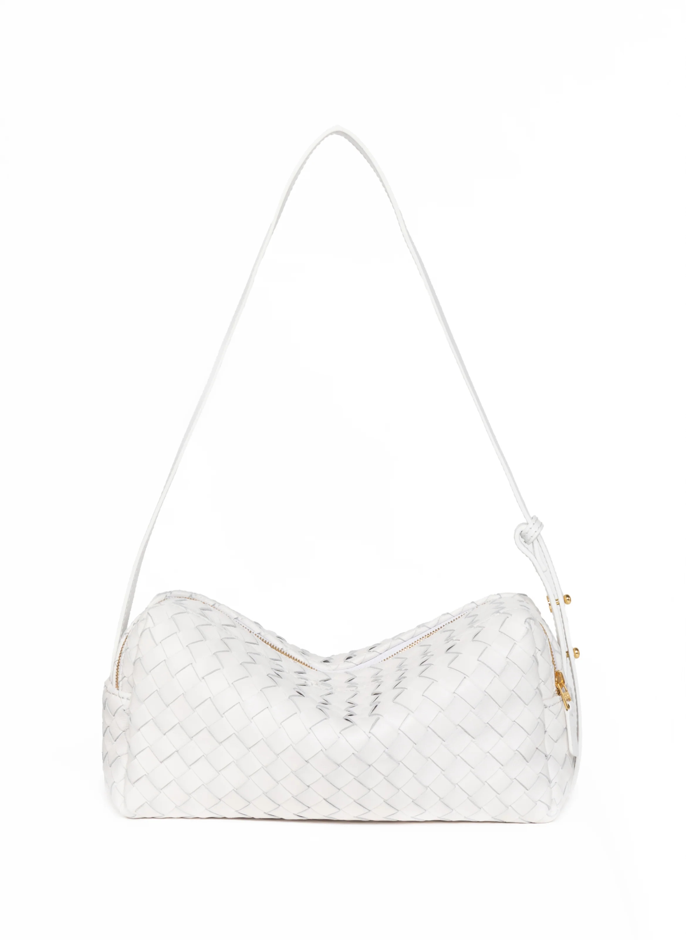 Trousse Woven Leather White - Woven Leather Shoulder Bag - Elleme | Elleme