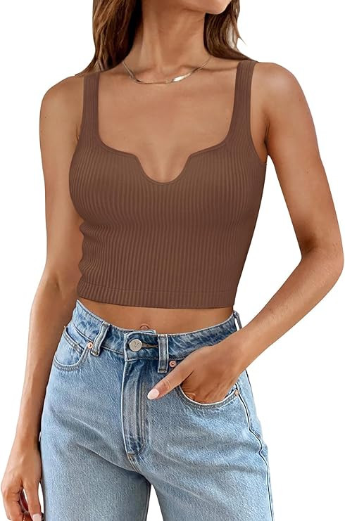 REORIA Women’s Ribbed Cropped Tank Tops 2024 Summer Going Out Sleeveless Square Neck Sexy Slim ... | Amazon (US)