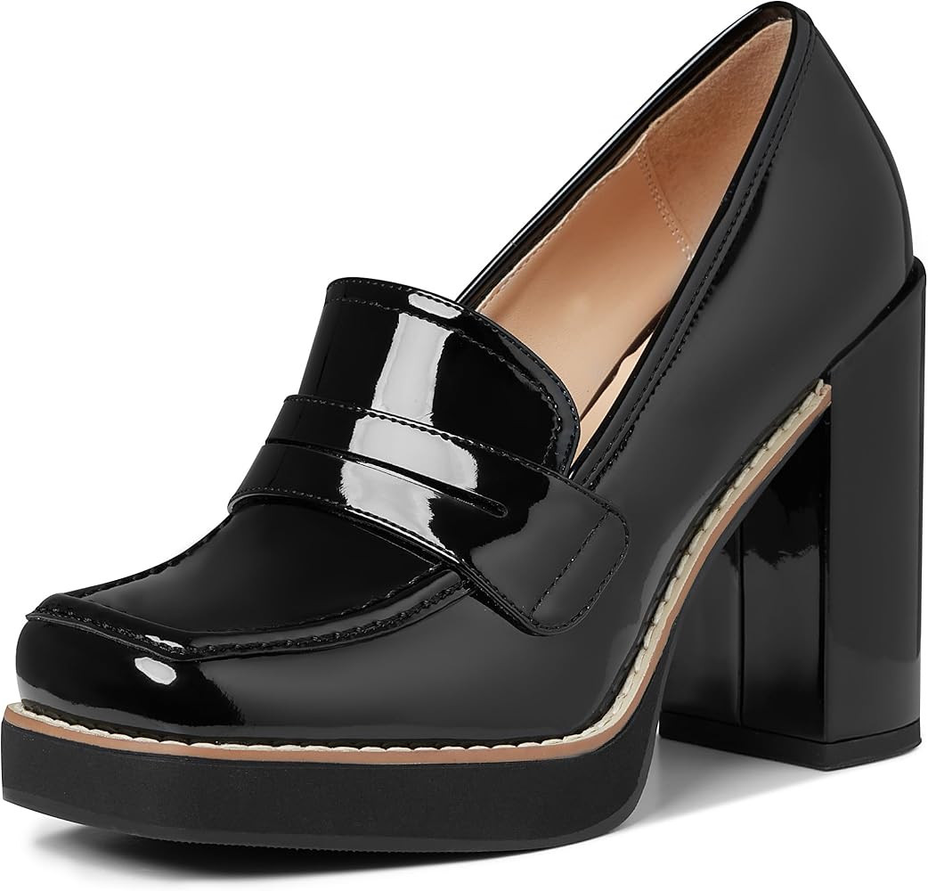 Ancomafio Heeled Loafers for Women Platform Loafers Chunky Block Heel School Uniform Oxfords Squa... | Amazon (US)