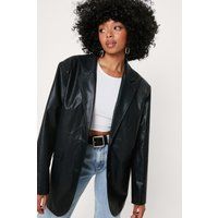 Womens Petite Oversized Faux Leather Blazer - Black - 4, Black | NastyGal (UK, IE)