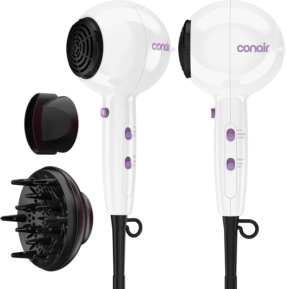 Conair Cake Pop Hair Dryer with Diffuser & Concentrator Attachments, Blow Dryer, Hair Dryers for ... | Amazon (US)