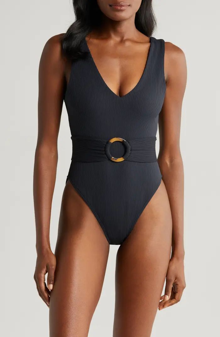 Kim Belted Rib One-Piece Swimsuit | Nordstrom