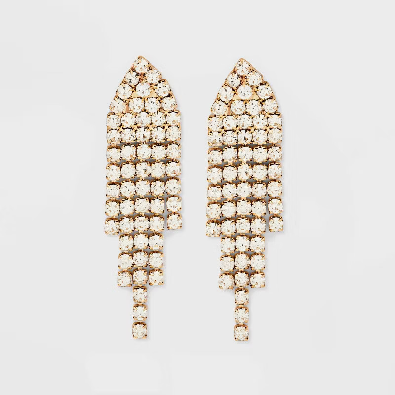 Gold Post with Clear Cup Chain Statement Earrings - A New Day™ Gold | Target