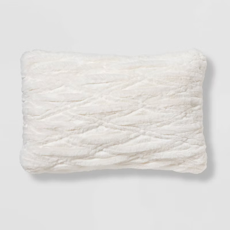 Oblong Ruched Faux Fur Throw Pillow Cream - Threshold™ | Target