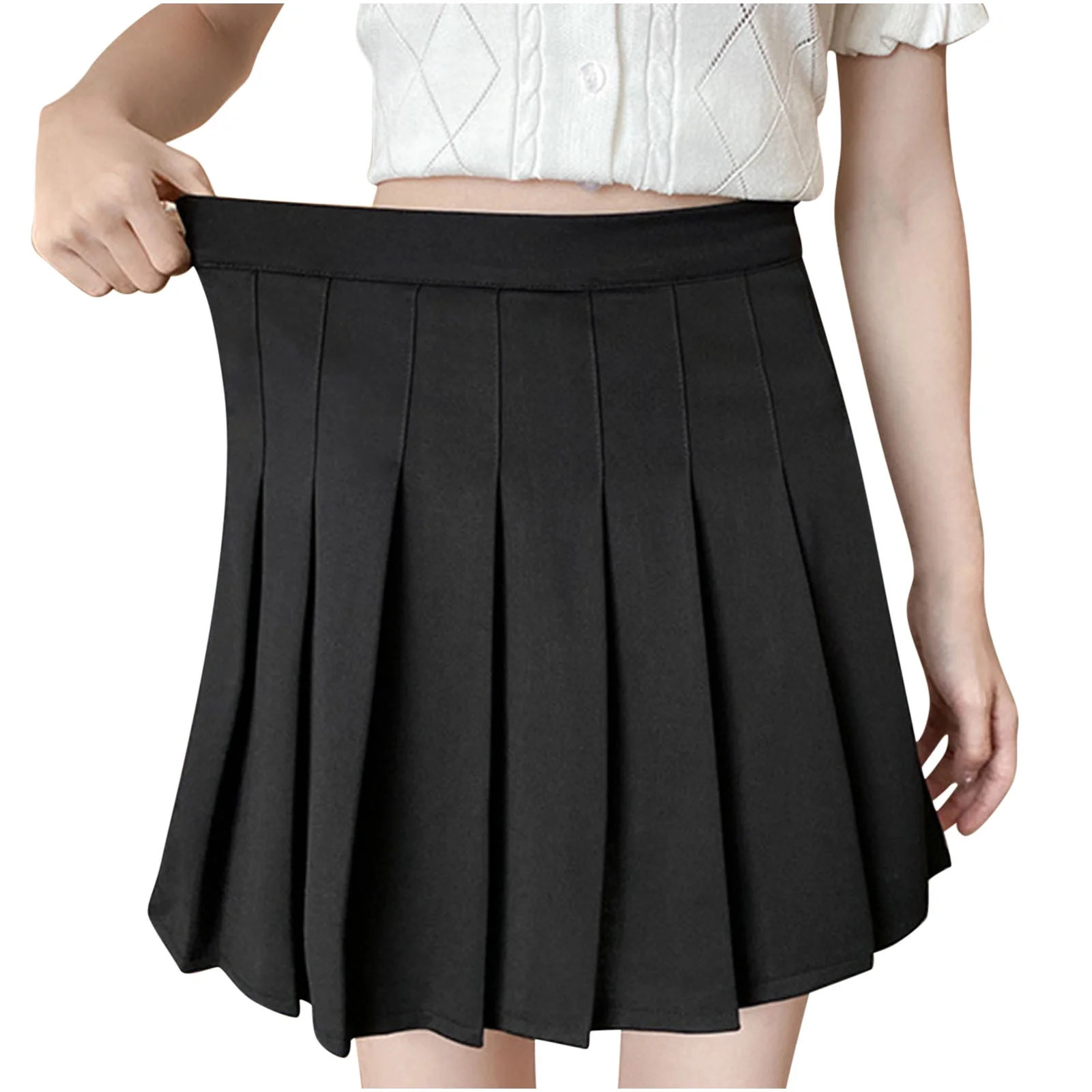 Fesfesfes Skirts for Women Pleated A-Line Skirt Anti-Burnout Solid High Waist Short Skirt | Walmart (US)