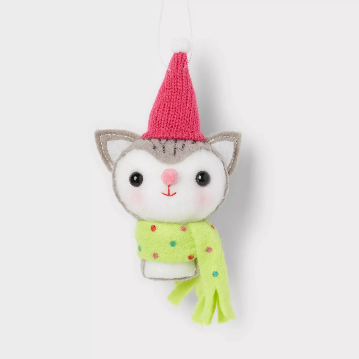 Fabric Cat Head with Pink Hat and Green Scarf Christmas Ornament - Wondershop™: Indoor Decor | Target