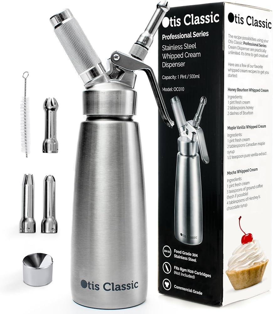 Otis Classic 304 Stainless Steel Whipped Cream Dispenser, 500ml w/ 3 Decorating Nozzles - Commerc... | Amazon (US)