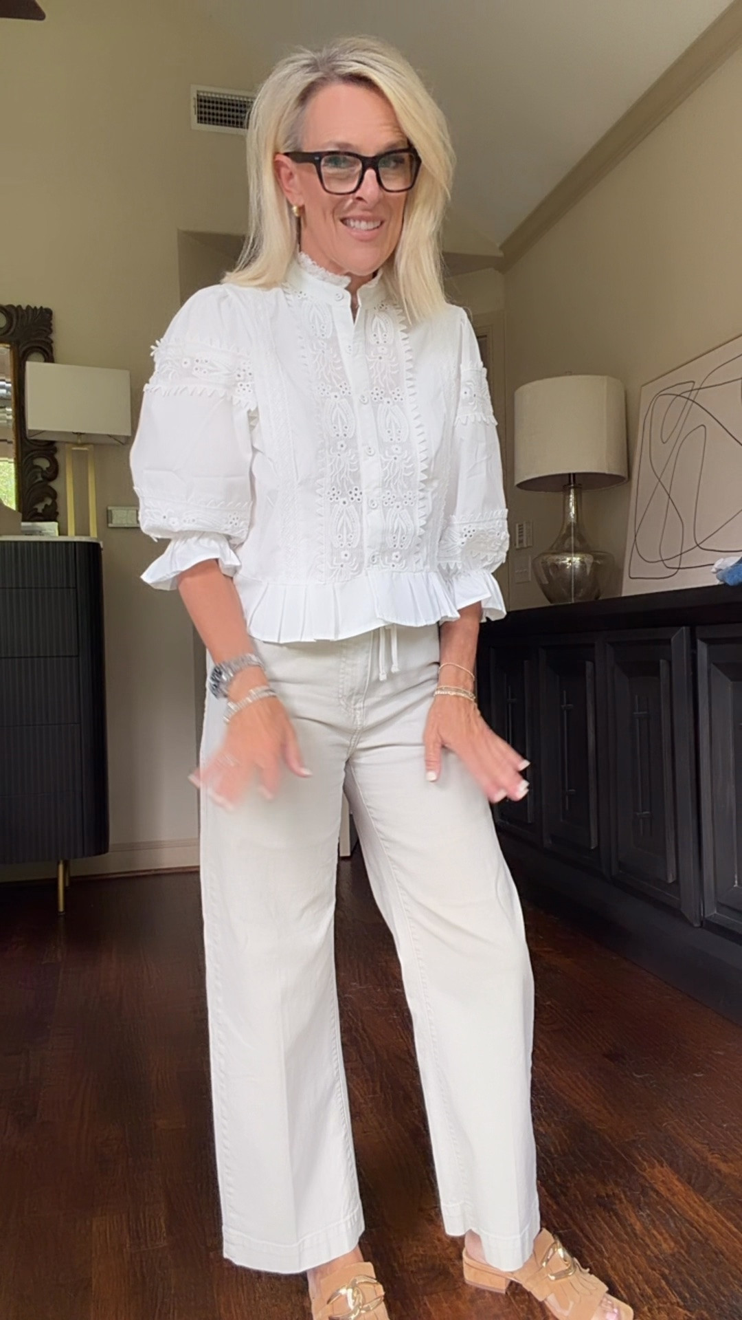 This top is Amazon and special. Lightweight. Beautiful detail!!! 
Wearing small 
* edited to say the seller that I purchased my top from says currently unavailable. I did find it from another seller on Amazon and linked that below. ￼

Pants- fit tts love them! Wear them often, had them a couple years ago
Paige so a premium price. I’ll link similar also 

Sadly the shoes are no longer sold

#LTKootd #LTKOver40 #LTKgrwm