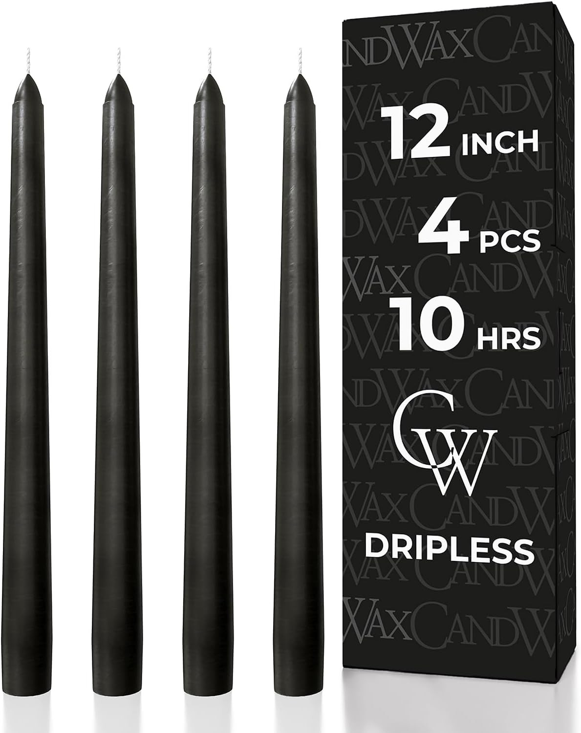 CANDWAX 12 inch Taper Coal Black Candles — Slow Burning Unscented Smokeless Dripless Tapered Ca... | Amazon (US)