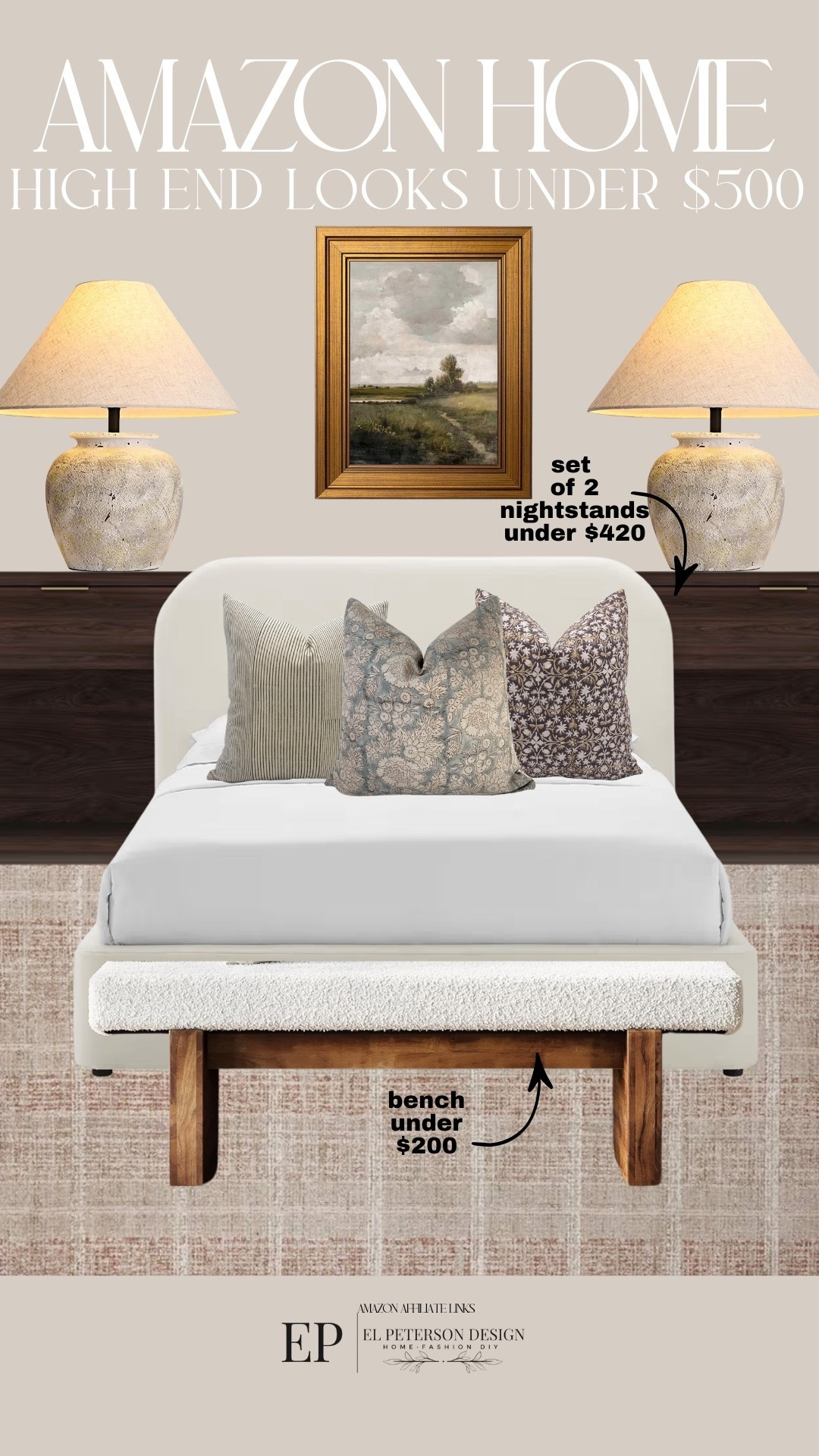 Amazon
Upholstered bed
Bench
Pillows
Nightstands
Artwork
Table lamp


#LTKHome