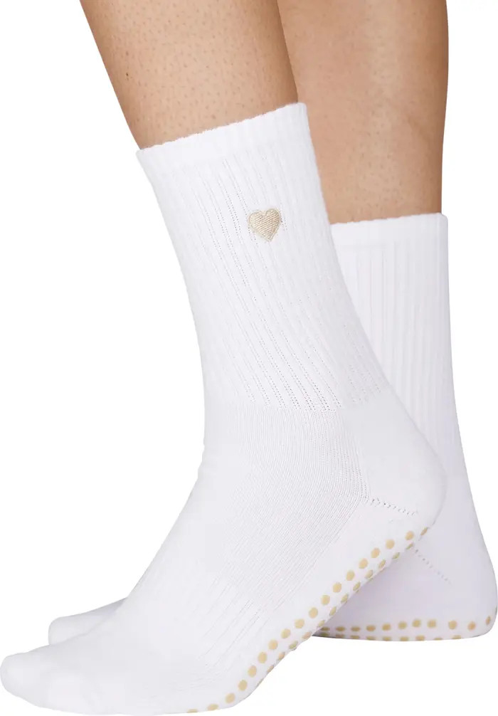 Beige Heart Mid Length Grip Socks | Nordstrom