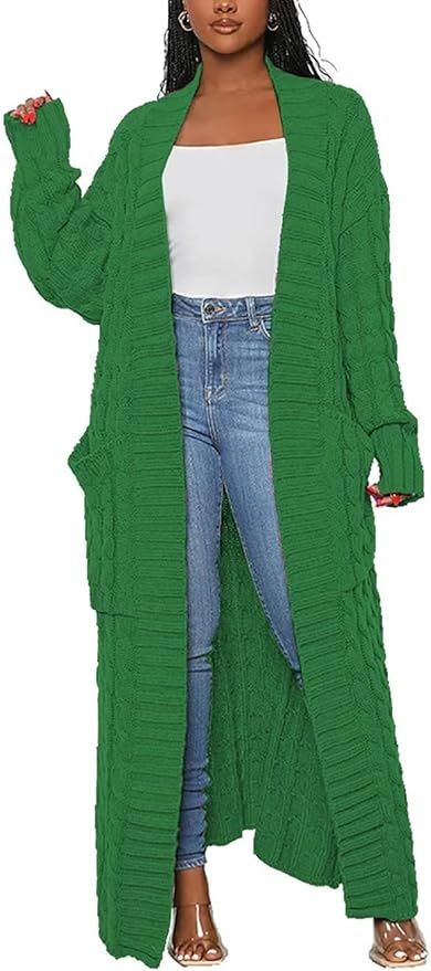 Fall Open Front Long Cardigan Sweaters for Women Chunky Long Sleeve Knit Sweater Coats with Pocke... | Amazon (US)