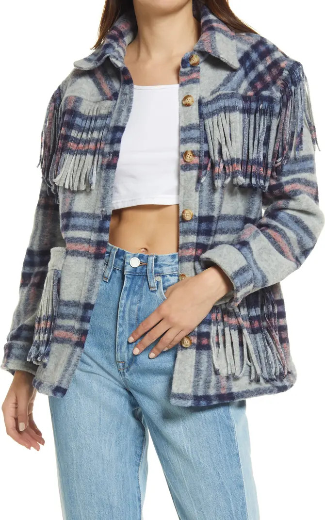 BLANKNYC Fringe Plaid Shirt Jacket | Nordstrom | Nordstrom