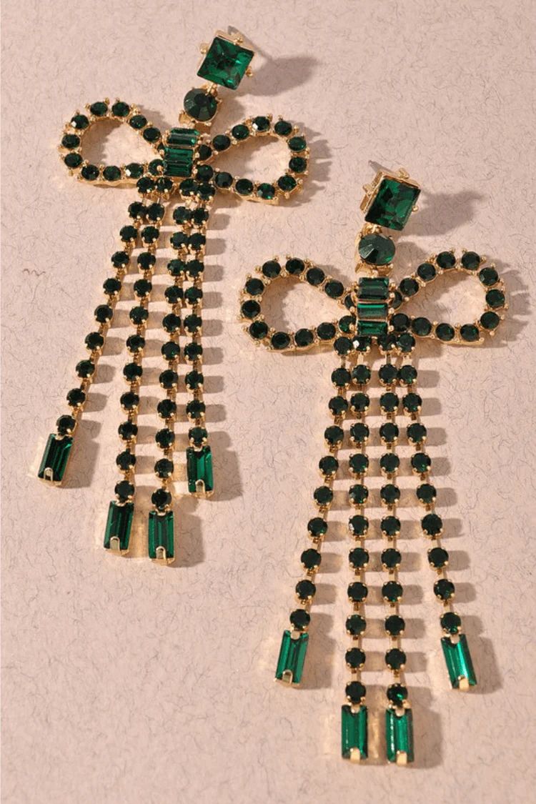 Juniper Crystal Bow Earrings - Emerald | Confête