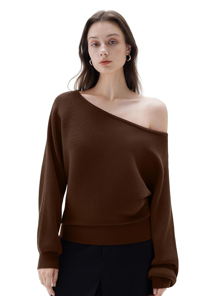 SUUKSESS Women Cashmere Oversized Off Shoulder Pullover Sweaters Boat Neck Long Sleeve Knit Jumpe... | Amazon (US)