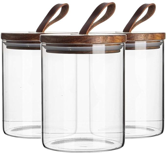 Argon Tableware 3 Piece Glass Jar With Wooden Lid Storage Container Set - Round Scandinavian Styl... | Amazon (UK)
