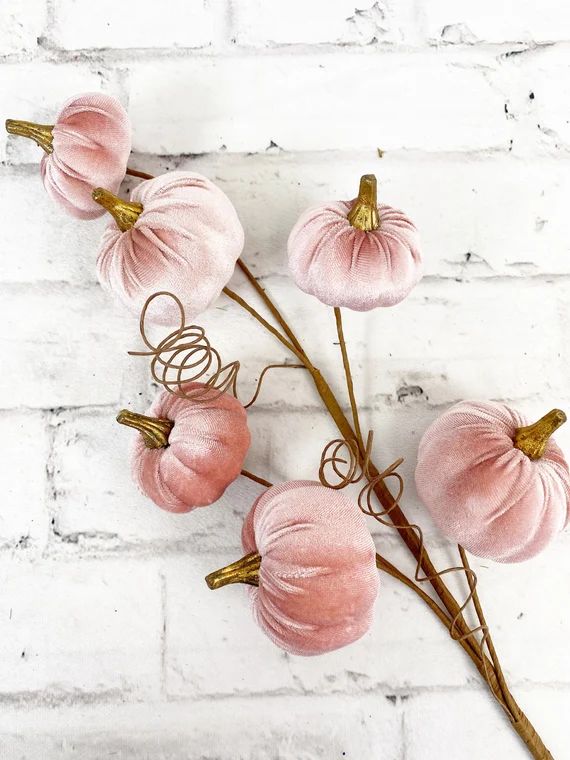 Pink Velvet Pumpkin Floral  Pumpkins Stem With Maple Leaf - Etsy | Etsy (US)
