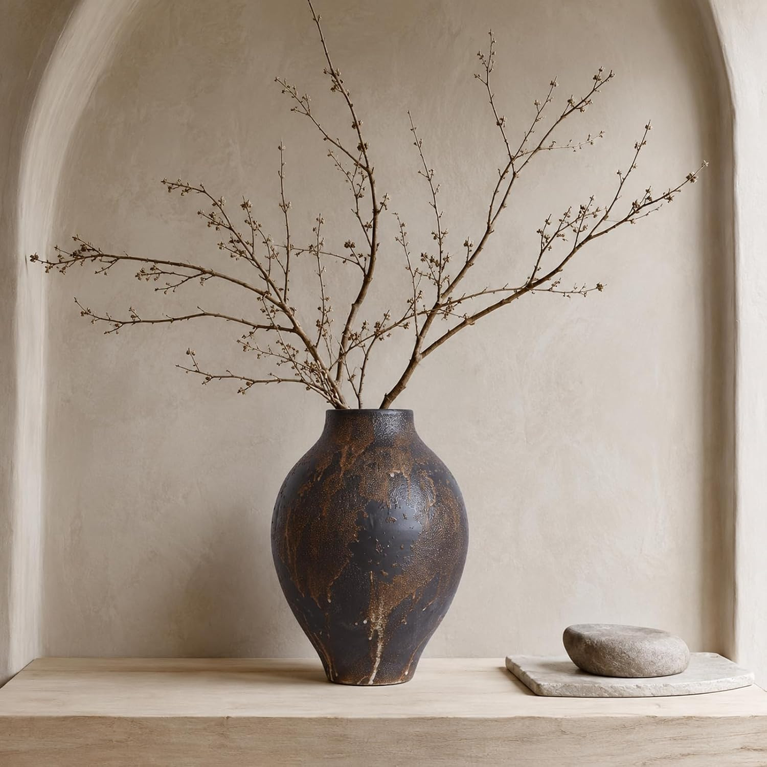 Wabi Sabi Vase 11.8in, Brown Ceramic Vase with Waterproof Coating, Rustic Ceramic Vase Large for Table Centerpiece, Entryway Shelf Decor, Rustic Farmhouse Pottery Vase | Amazon (US)