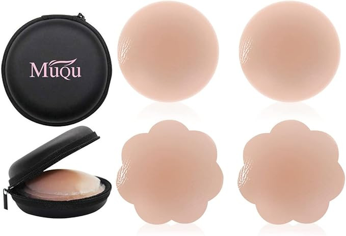 Womens Silicone Pasties - Breast Petals Reusable 2 Pairs Adhesive Silicone Nipple Cover For Dress... | Amazon (US)