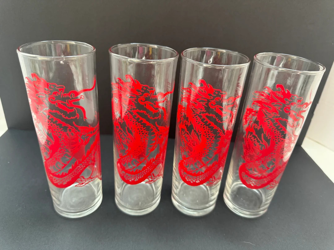 MCM Red Dragon Cocktail Glasses/chinese New Year/tom Collins - Etsy | Etsy (US)