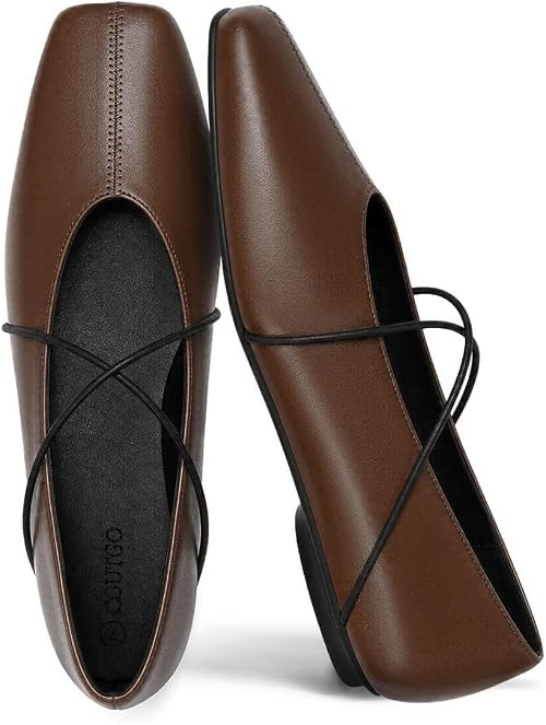Coutgo Womens Square Toe Ballet Flats Comfortable Slip On Mary Jane Flats Crisscross Strap Work C... | Amazon (US)