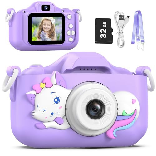 Goopow Kids Selfie Camera Toys for Girls Age 3-9, Digital Video Camera Toy with Protective Cover,Christmas Birthday Festival Gifts for 3-9 Year Old Girls Boys- 32GB SD Card Included (DC-H21-PURPLE) | Amazon (US)