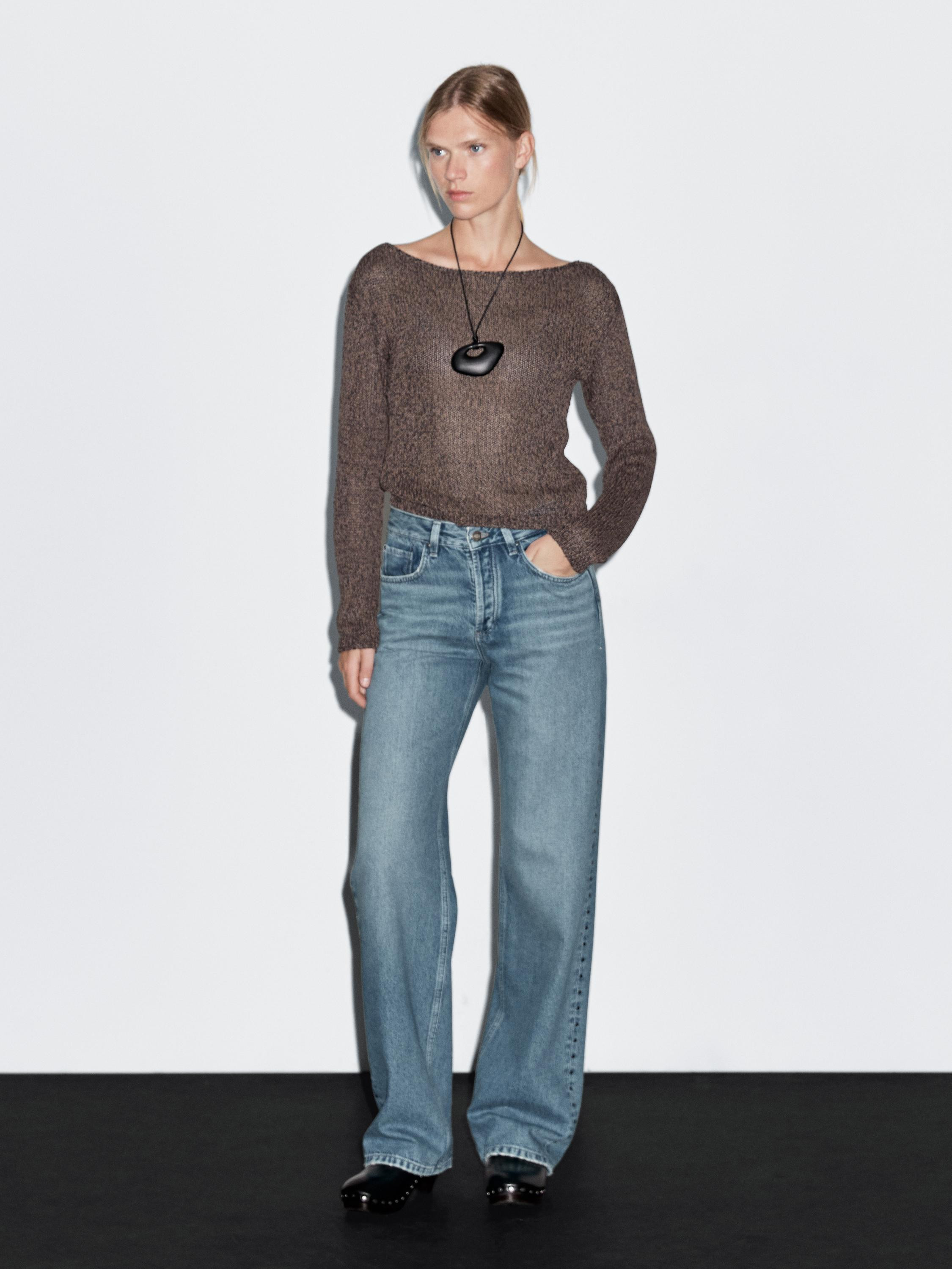 Wide-Leg-Jeans mit halbhohem Bund und Nieten | Massimo Dutti DE