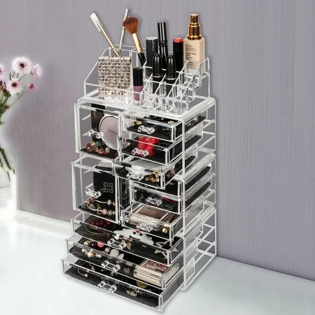 SalonMore 4 Piece Set Makeup Organizer Clear 11-Drawer Acrylic Case Cosmetic Storage Box | Walmart (US)