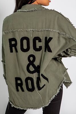 Women Ladies Jacket Rock and Roll Embossed  Denim Open Front Button Oversize | eBay US