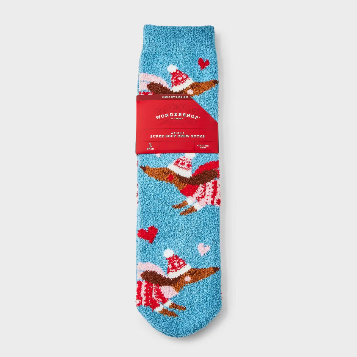 Women's Winter Dachshunds Christmas Cozy Crew Socks with Gift Card Holder - Wondershop™ Blue/Pi... | Target