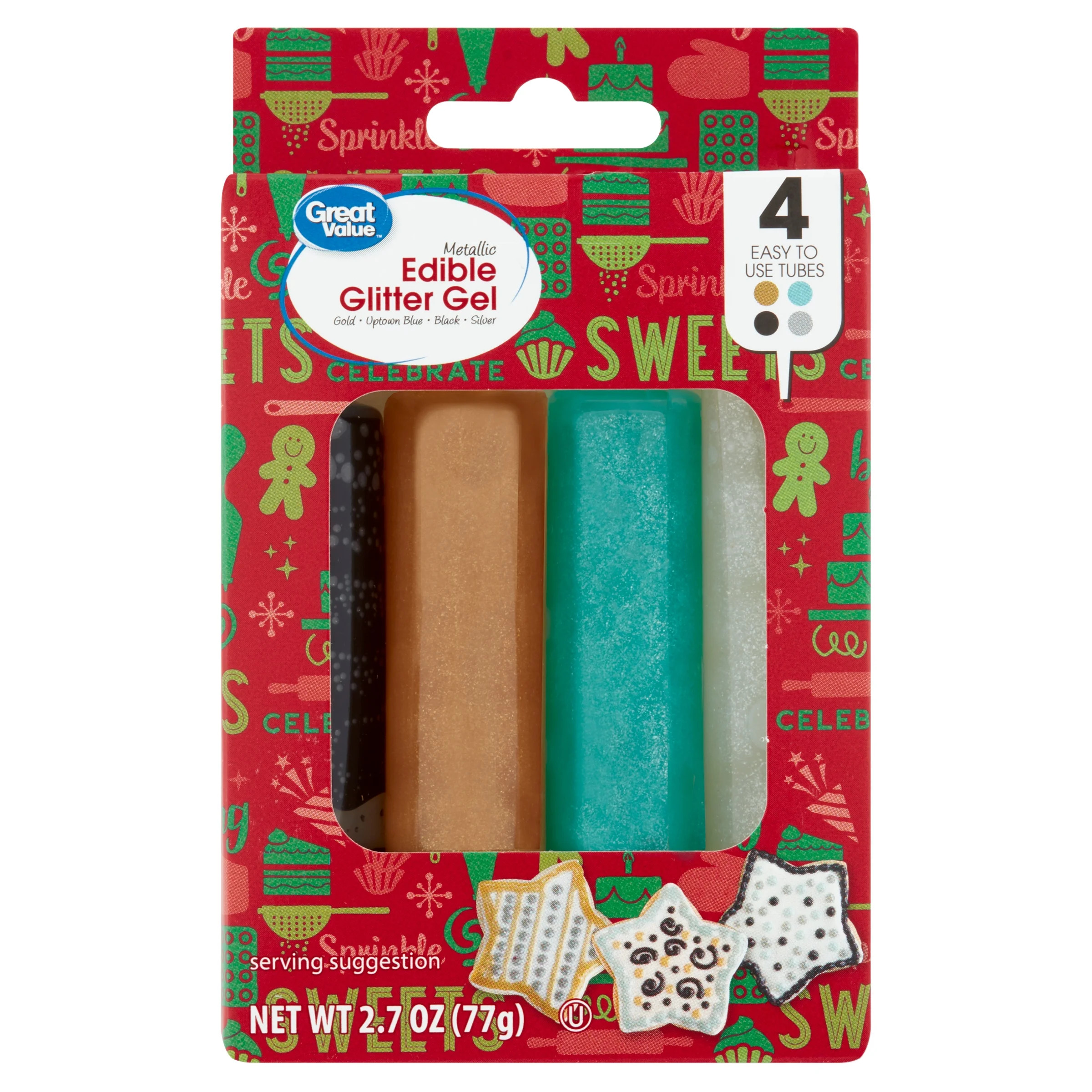Great Value Edible Glitter Gel Icing, Metallic Christmas Colors, 2.7 ozs | Walmart (US)