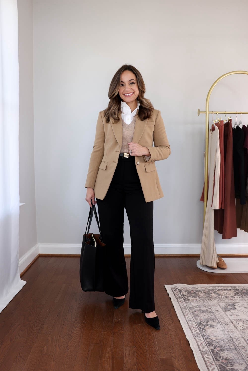 The 2025 fall workwear capsule series: black wide leg pants eight ways! 

There are 21 items in this capsule and over 30+ outfit ideas.

V neck sweater (Quince): xs in oatmeal 
Button down top (J.Crew Factory): petite xxs 
Tan blazer (J.Crew): petite 00 in burnished saddle 
Black wide leg pants (Ann Taylor): petite 00 / 10” rise / 28.5” inseam (I’m wearing curvy, I can only wear with heels) 

My measurements for reference: I’m 4’10” and 105lbs. My bust, waist, and hip measurement is 32”, 24”, and 36”.

#LTKPetite #LTKWorkwear
