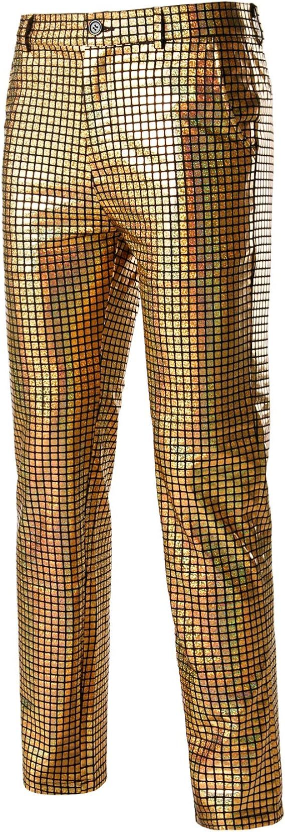 ZEROYAA Mens Night Club Metallic Gold Suit Pants/Straight Leg Trousers | Amazon (US)