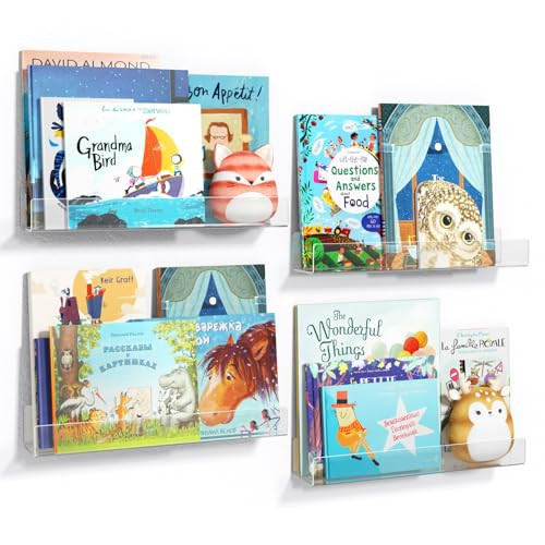 NIUBEE 16.5-Inch Acrylic Floating Bookshelves, 4-Pack, Clear Modern Wall Shelves for Child/Toddle... | Amazon (US)