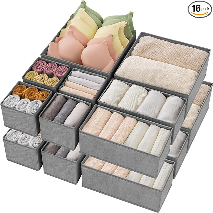 Drawer Organizer Clothes,16 Pack Underwear Drawer Organizers, Foldable Closet Organizers and Stor... | Amazon (US)