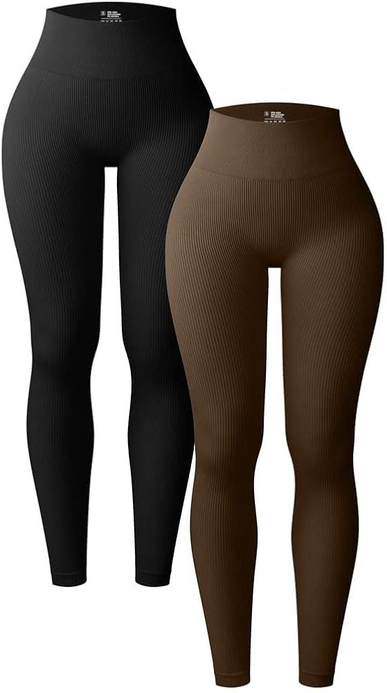 OQQ Women's 2 Piece Yoga Leggings Ribbed Seamless Workout High Waist Athletic Pants | Amazon (US)