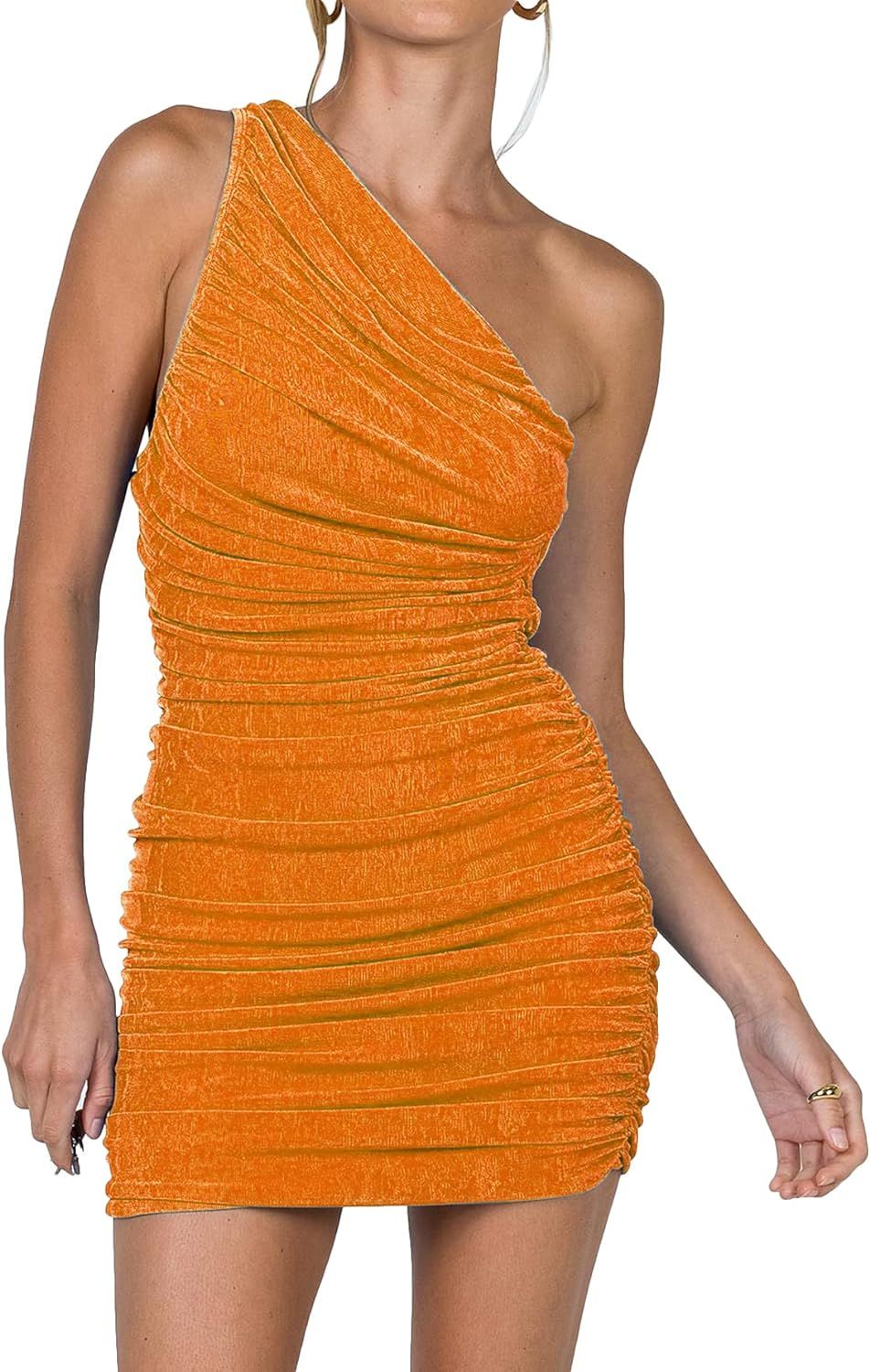 LYANER Women's Sexy One Shoulder Ruched Sleeveless Bodycon Mini Short Dress | Amazon (US)