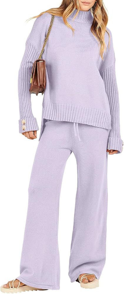Caracilia Womens 2 Piece Sweater Set Knit Pullover Wide Leg Pants Lounge Matching Sets 2024 Fall ... | Amazon (US)