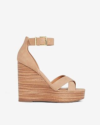 Express Womens Faux Leather Ankle Strap Wedge Sandals | Express