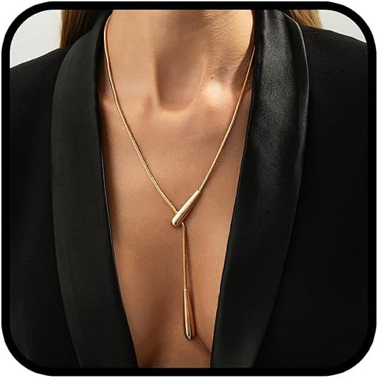 Gold Long Y Necklaces for Women, Trendy Dainty Lariat Chain Drop Pendant Adjustable Necklace 14k ... | Amazon (US)