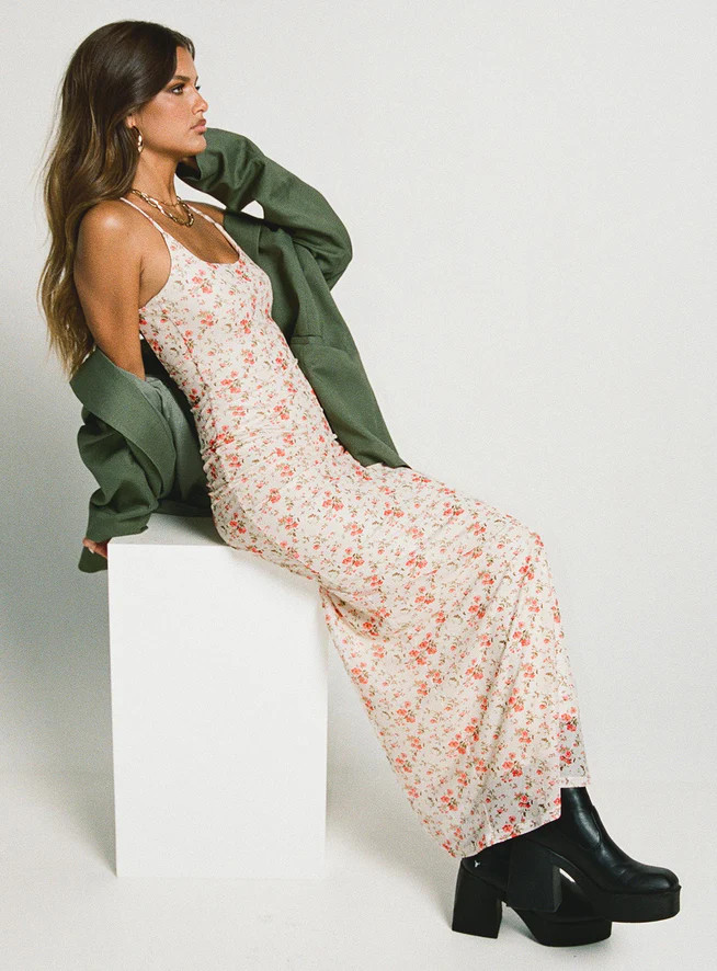Knox Maxi Dress Beige Floral | Princess Polly US