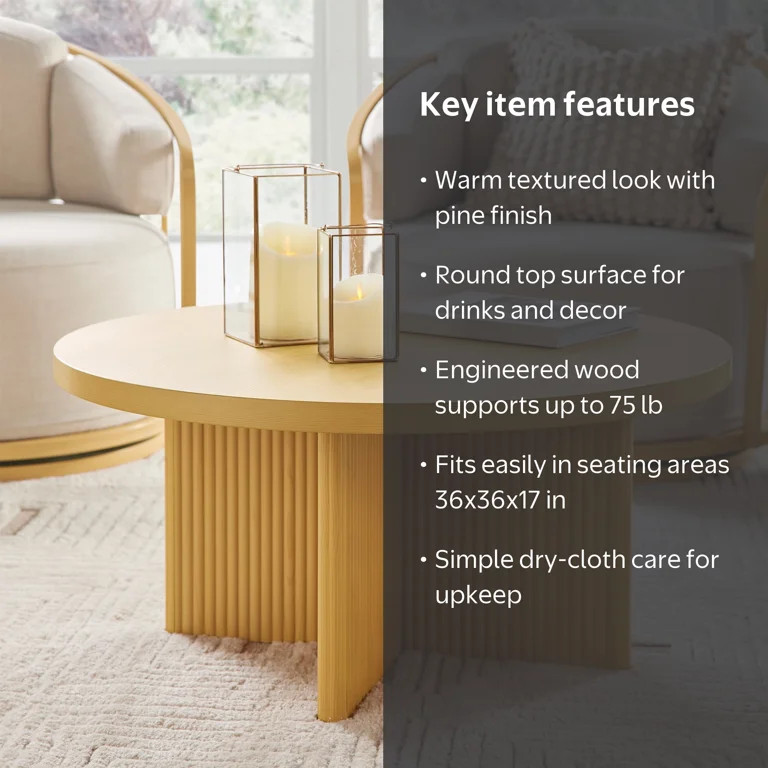 Better Homes & Gardens Lillian Fluted Coffee Table, Natural Pine Finish | Walmart (US)
