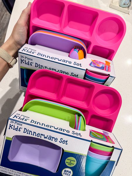 The best $5 plate sets!!! Comes with 24 pieces! 4 tray plates, 4 small plates, 4 bowls, 4 cups & 4 forks & spoons. My kids love these! 

#LTKFindsUnder50 #LTKHome #LTKFamily