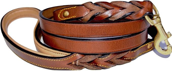 Leather Braided Dog Leash, Brown 6ft x 3/4 Inch, Naturally Tanned 6 Foot Full Grain Leather Lead | Amazon (US)
